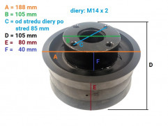 Rolňa - kladka D188/80/105 SERMAC 7 pogumovaná (rozmery: viď. popis produktu)